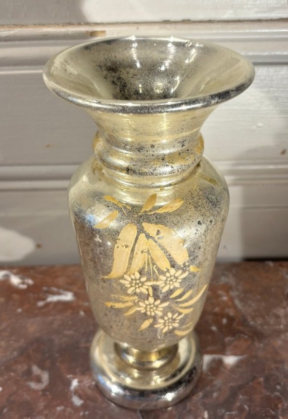 Vase Balustre en Verre Mercurisé à Décor de fleurs peintes XIXe Siècle-photo-2