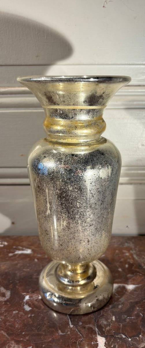 Vase Balustre en Verre Mercurisé à Décor de fleurs peintes XIXe Siècle-photo-4
