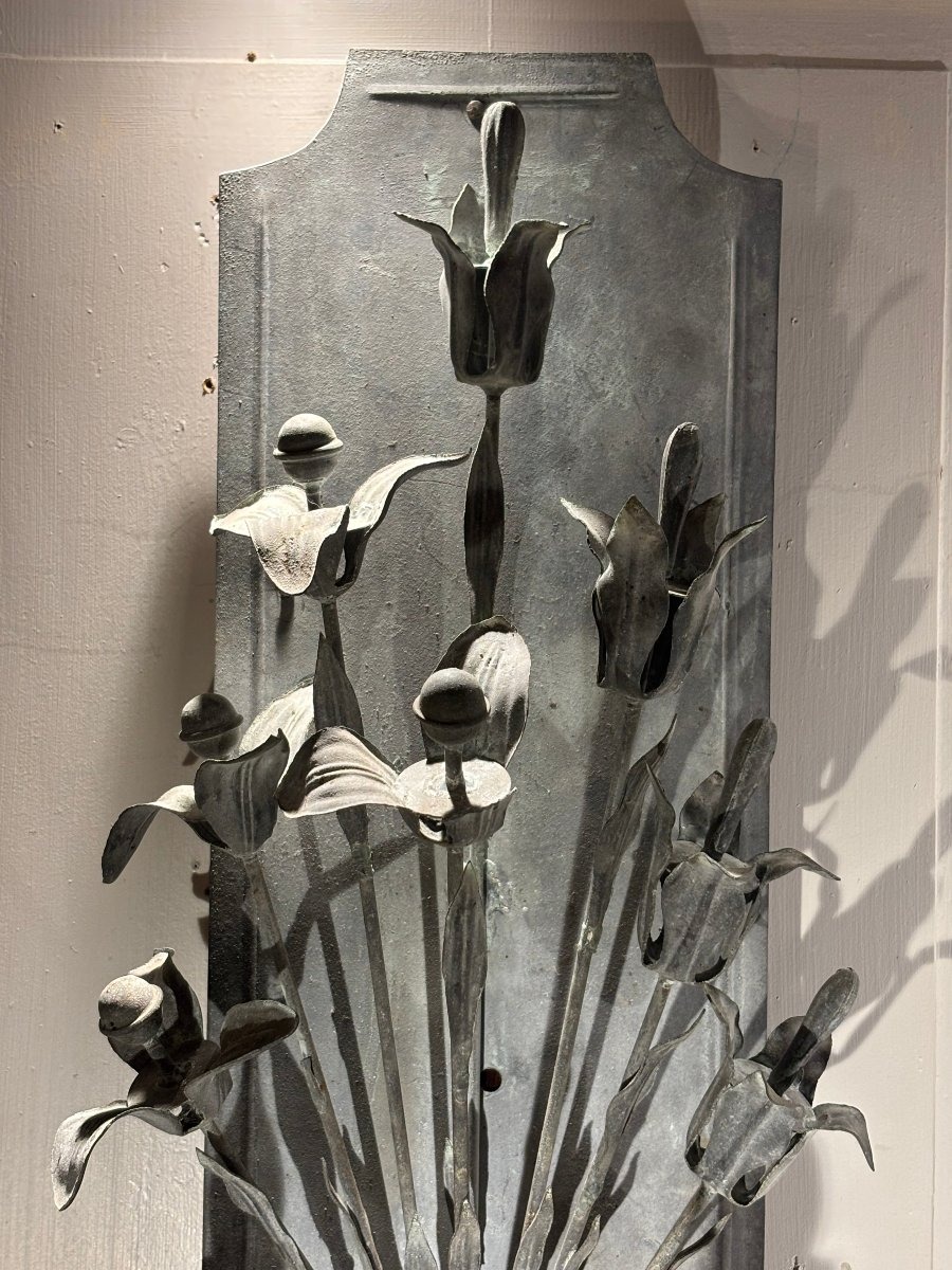 Paire de grandes appliques aux lys et vases Médicis en zinc XIX° siècle -photo-3