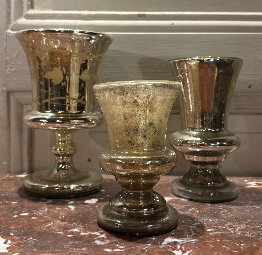 Trois vases Médicis en verre mercerisé XIX° siècle -photo-2