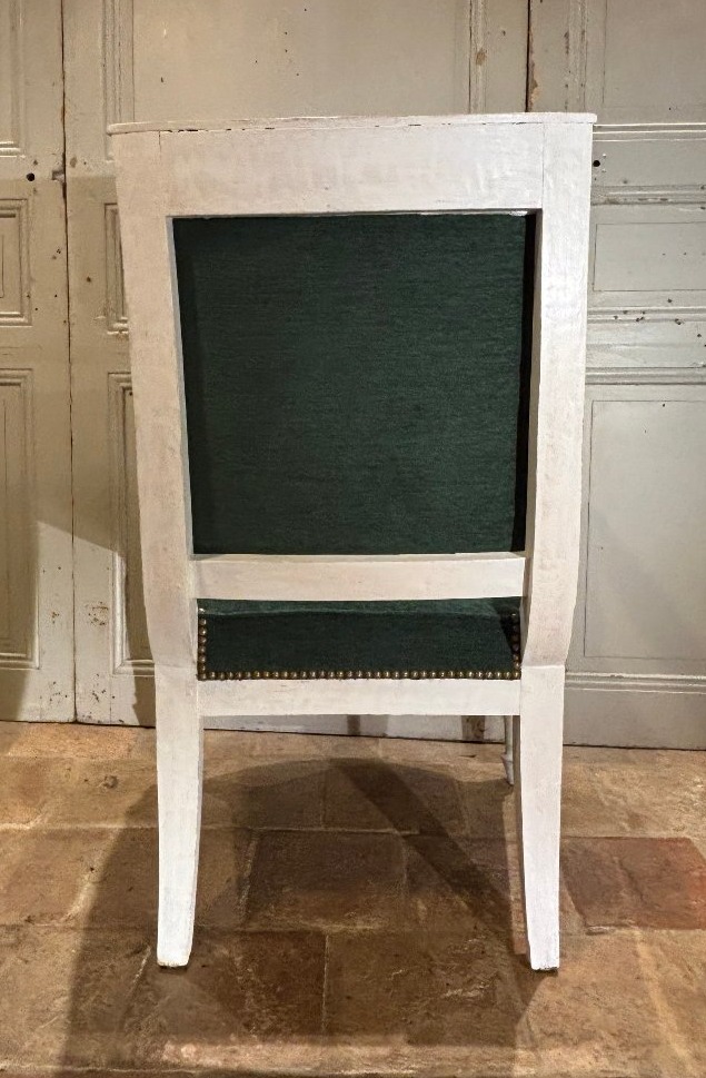 Paire de fauteuils d'époque Directoire en bois laqué blanc et rechampi vert fin XVIII° siècle -photo-5