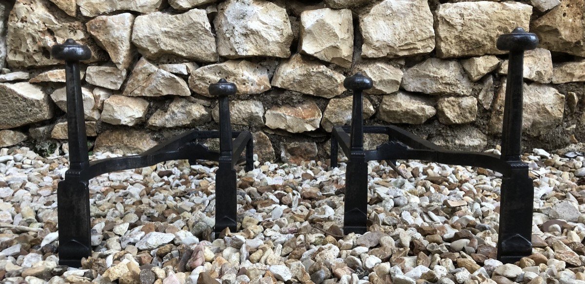 Pair Of 18th-century Wrought-iron Double Andirons 