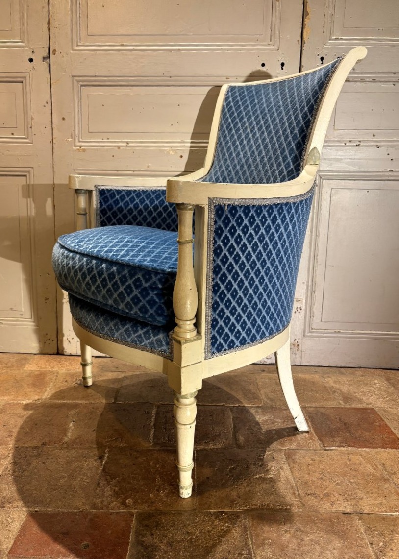 Pair Of Directoire-style Cabriolet Armchairs Made Of Wood Painted Gray, Late 18th Century -photo-4