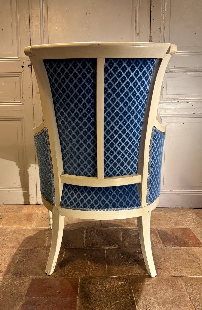 Pair Of Directoire-style Cabriolet Armchairs Made Of Wood Painted Gray, Late 18th Century -photo-2