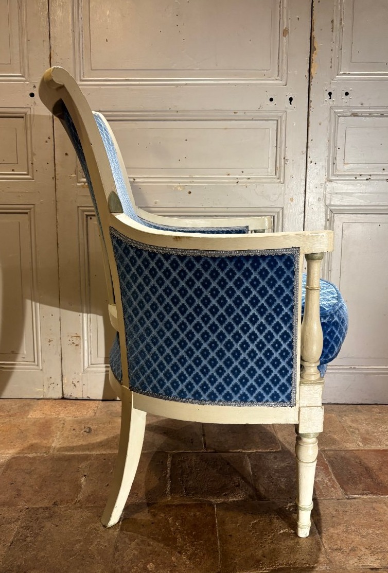 Pair Of Directoire-style Cabriolet Armchairs Made Of Wood Painted Gray, Late 18th Century -photo-4