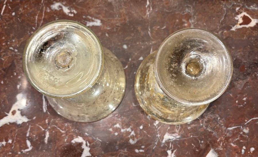 Pair Of Mercurized Glass Bowls On Stands, 19th Century-photo-1