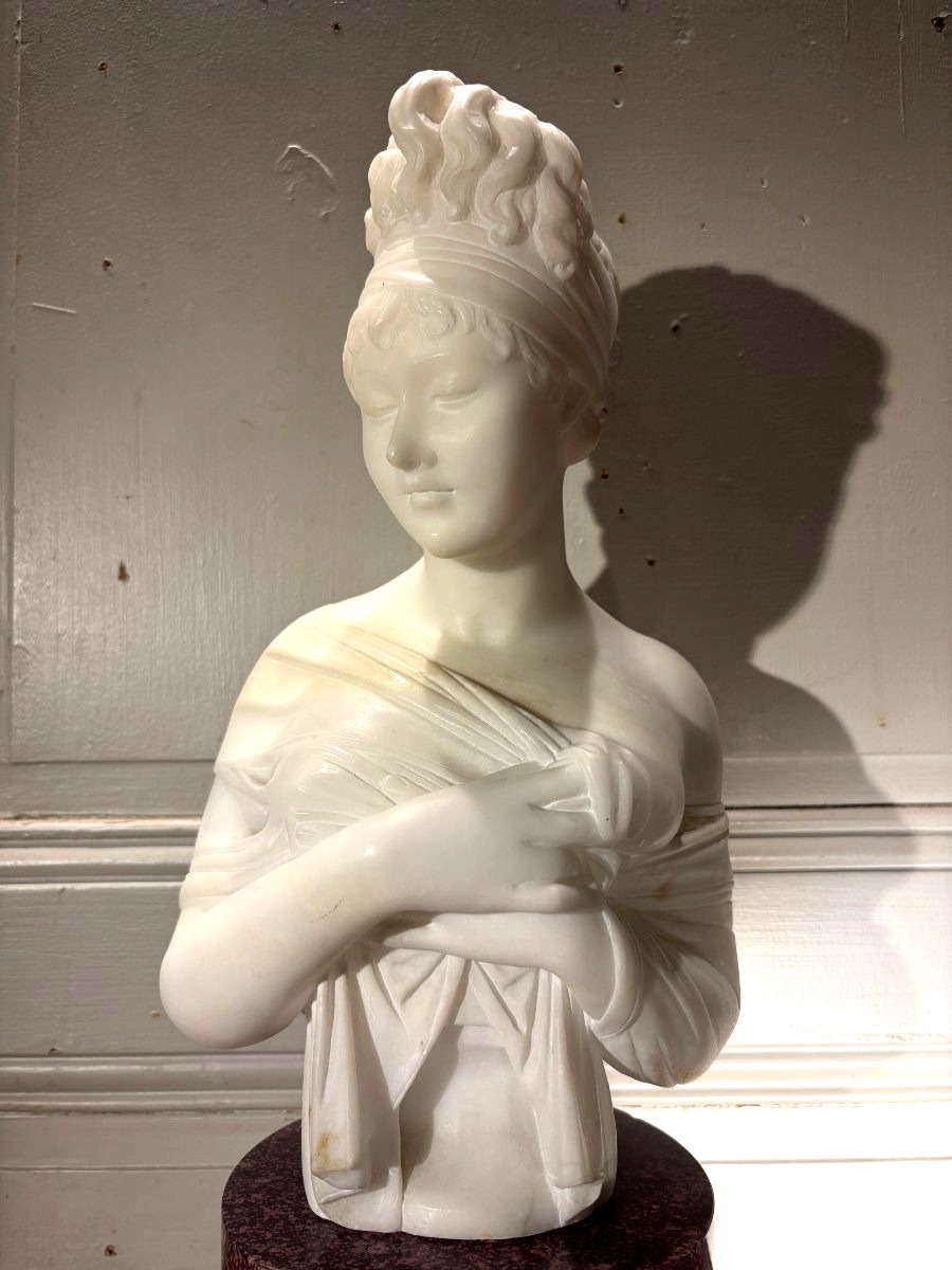 Buste de Juliette R&eacute;camier en alb&acirc;tre sur socle en marbre  XIXe si&egrave;cle-photo-2