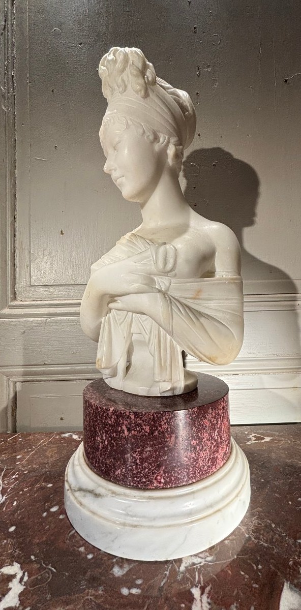 Buste de Juliette R&eacute;camier en alb&acirc;tre sur socle en marbre  XIXe si&egrave;cle-photo-3
