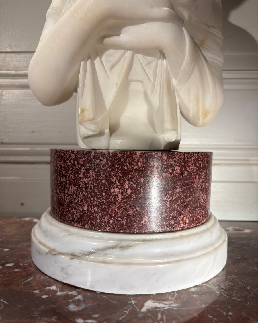 Buste de Juliette R&eacute;camier en alb&acirc;tre sur socle en marbre  XIXe si&egrave;cle-photo-5