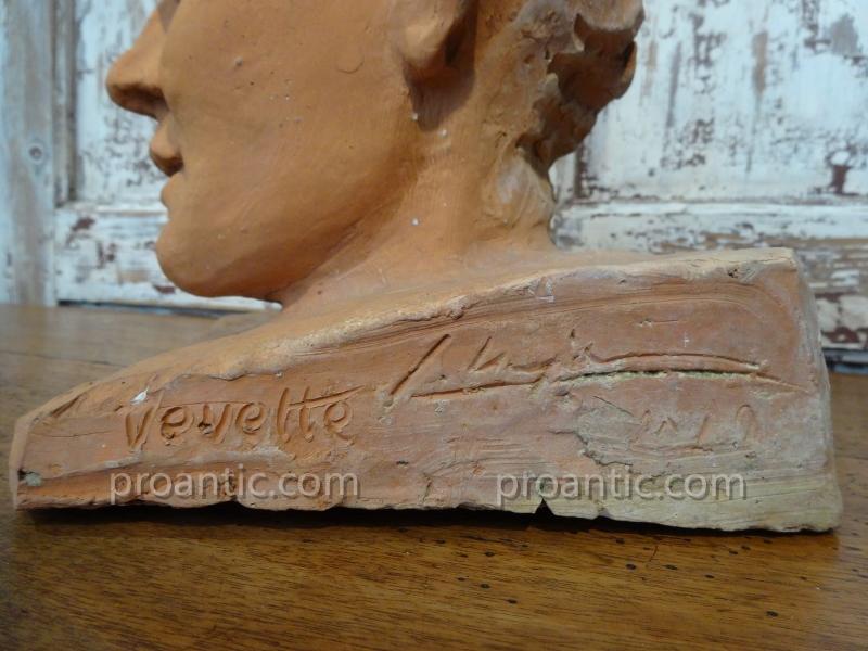 Bust Terracotta "vevette" Around 1940-photo-4