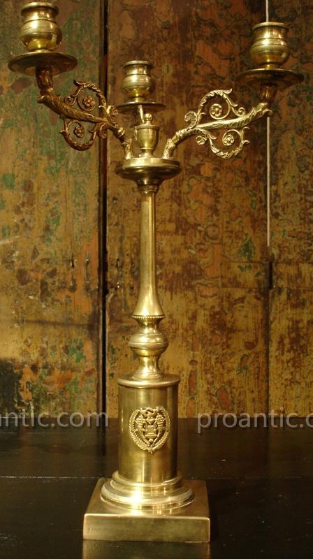 Pair Of Armoriés Chandeliers Restoration Style In Bronze, Nineteenth Century-photo-2