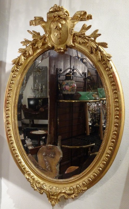 Medallion Mirror Napolèon III In Wood And Stucco Gold-photo-2