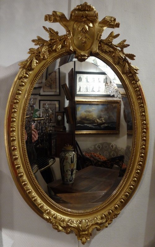 Medallion Mirror Napolèon III In Wood And Stucco Gold-photo-3