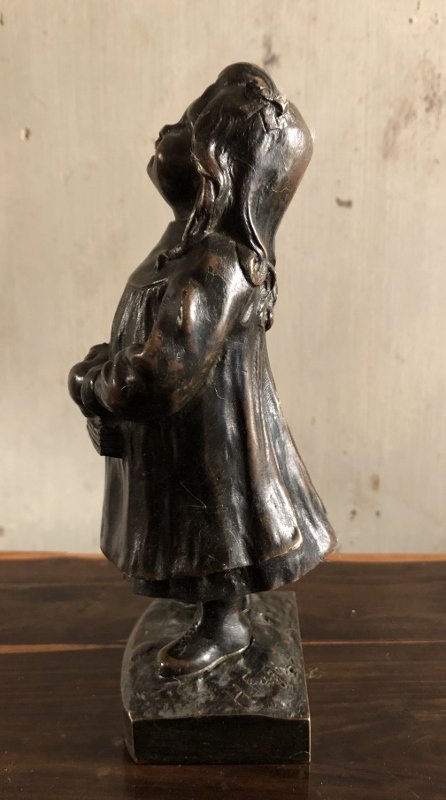 Girl "a Guignol" Patinated Bronze Circa 1900-photo-2