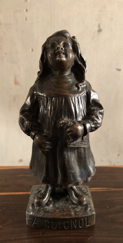 Girl "a Guignol" Patinated Bronze Circa 1900