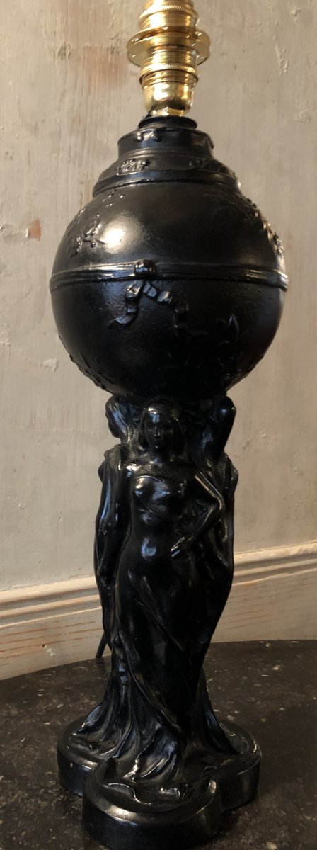 Lampes « aux Trois Grâces » à Patine Noir Fin XIX Siècle -photo-2