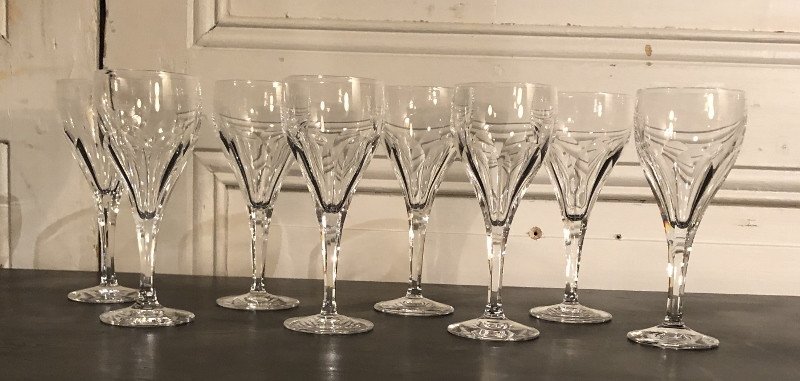 Suite Of 8 Crystal Wine Glasses Bristol Model From Saint Louis-photo-5