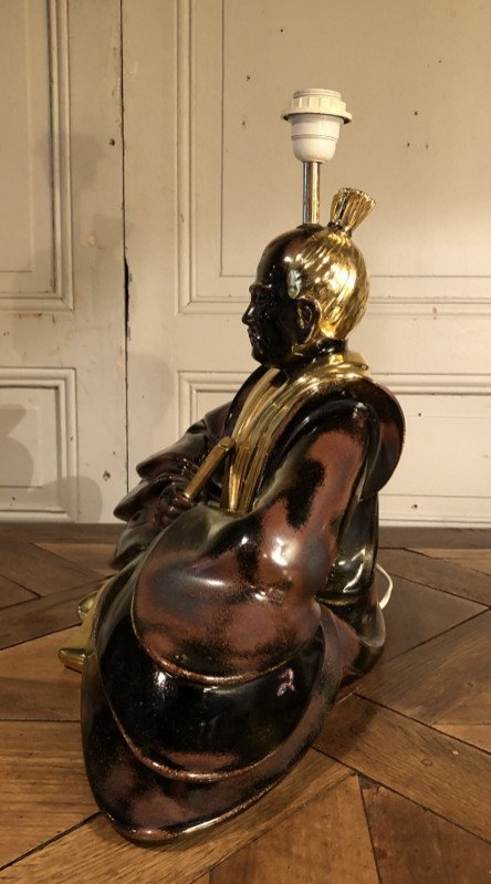 Pair Of Large "samurai" Lamps In Italian Earthenware Around 1980-photo-3