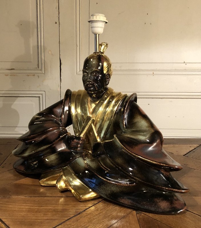 Pair Of Large "samurai" Lamps In Italian Earthenware Around 1980-photo-4