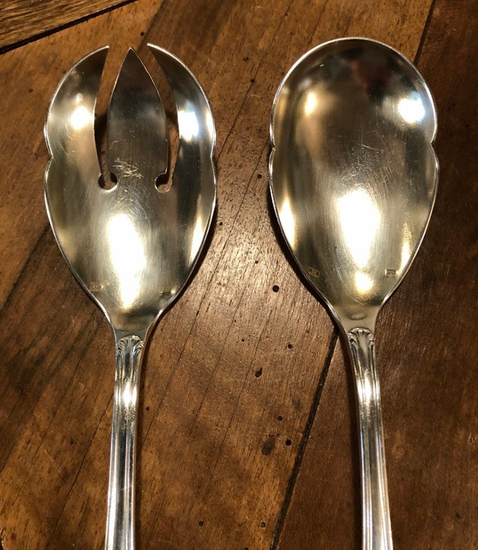 Pair Of Large Louis XV Style Salad Cutlery-photo-3