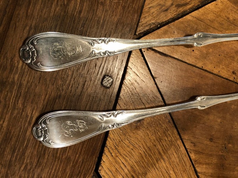 Pair Of Large Louis XV Style Salad Cutlery-photo-2