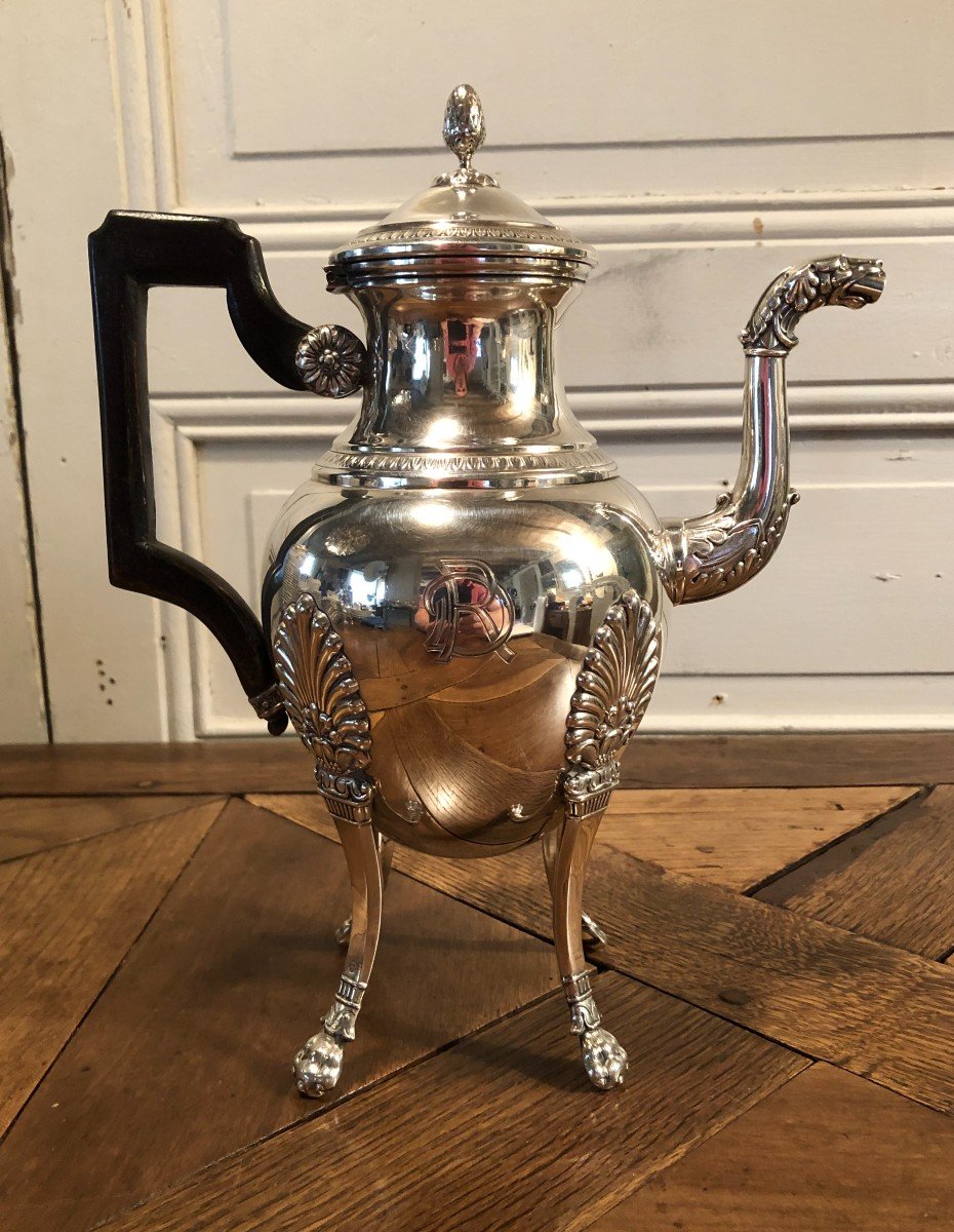 Empire Style Quadripod Teapot In Silver Hallmarked Minerva-photo-4