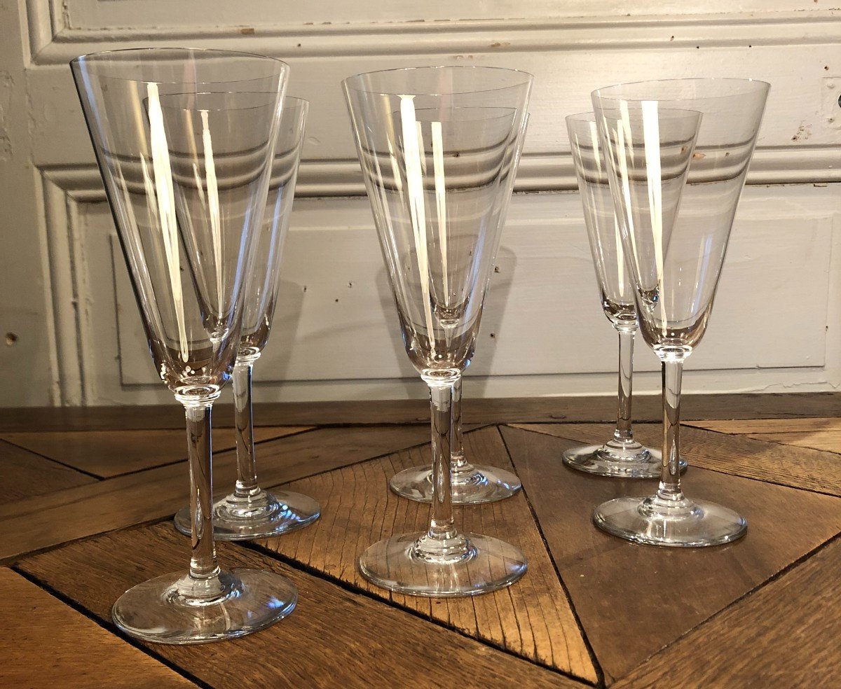 Suite Of Six Baccarat Crystal Champagne Flutes-photo-3