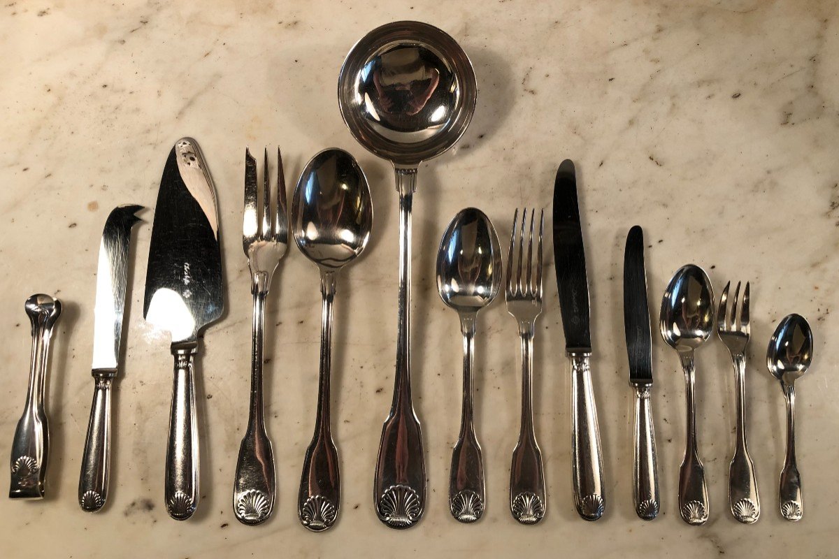 Cutlery Set 90 Pieces Model Vendôme Christofle In Silver Metal-photo-2