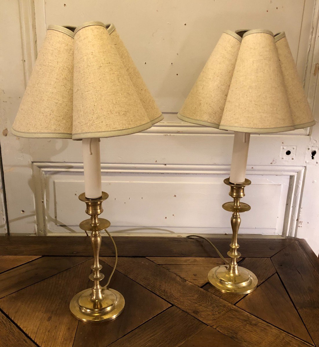 Paire De Bougeoirs Lampes Napoléon III En Bronze XIX° Siècle 