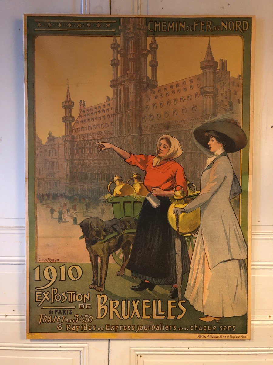 Affiche Exposition Bruxelles 1910 Chemin De Fer Du Nord Par Fraipont 