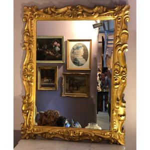 Italian Baroque Mirror In Golden Wood XIXth Century
