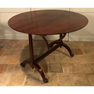 Pedestal Table With Empire Columns In Mahogany 19th Century