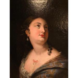 Huile Sur Toile Portrait De Dame De Qualité Louis XIV