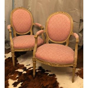 Pair Of Louis XVI Armchairs Stamped Bonnemain XVIIIth Century