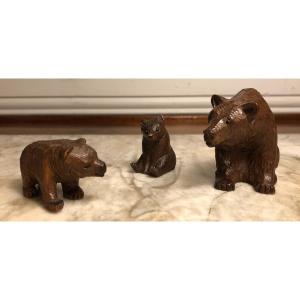 Trois Ours En Bois Sculpté Amérique Du Nord Vers 1930