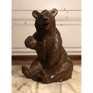 Sitting Bear In Carved Wood North America Circa 1930