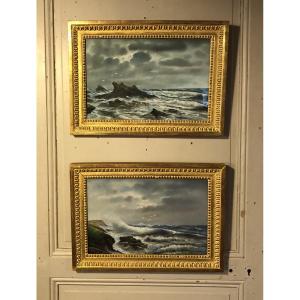 Côtes Bretonne paire de pastels signés Senamaux XX° siècle  