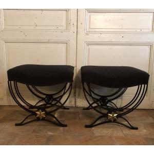 Pair Of Wrought Iron Curule Stools Circa 1940/50