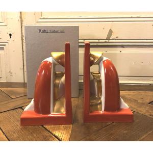 Paire de serres livres aux chinois Robj Art- dèco par Villeroy et Boch 