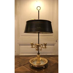 Lampe bouillotte Empire aux cygnes en bronze doré et miroir 