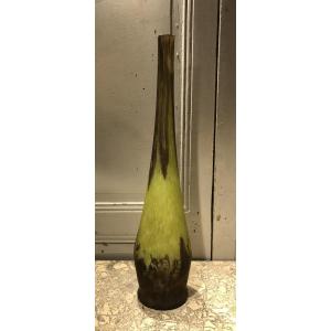 Daum vase pâte de verre vert et gris H 59.5 cm
