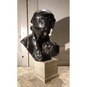 Maternité Art-déco en bronze patiné signée Merente vers 1920