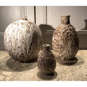3 vases Art-deco de la céramique Charentaise vers 1950