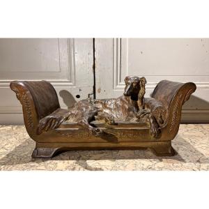 Greyhound On A Resting Bed Signed Ch Chivot 19th Century Terracotta