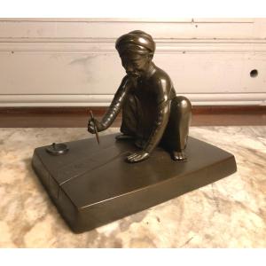 scribe" Bronze à Patine Brune Asie XIX° Siècle