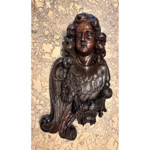 Tête d'ange Louis XIV Baroque en noyer 