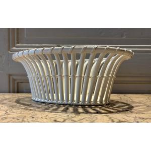 Creil Basket In Fine Earthenware Wickerwork 19th Century