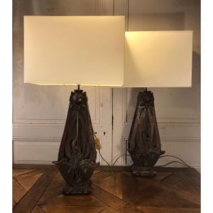 Large Pair Of Art-nouveau Thistle Lamps About 1900