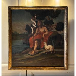 Oil On Canvas "saint Jean Baptiste"  XVII° Century