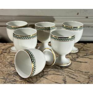 Set Of Six Art Deco Egg Cups Made Of Limoges Porcelain